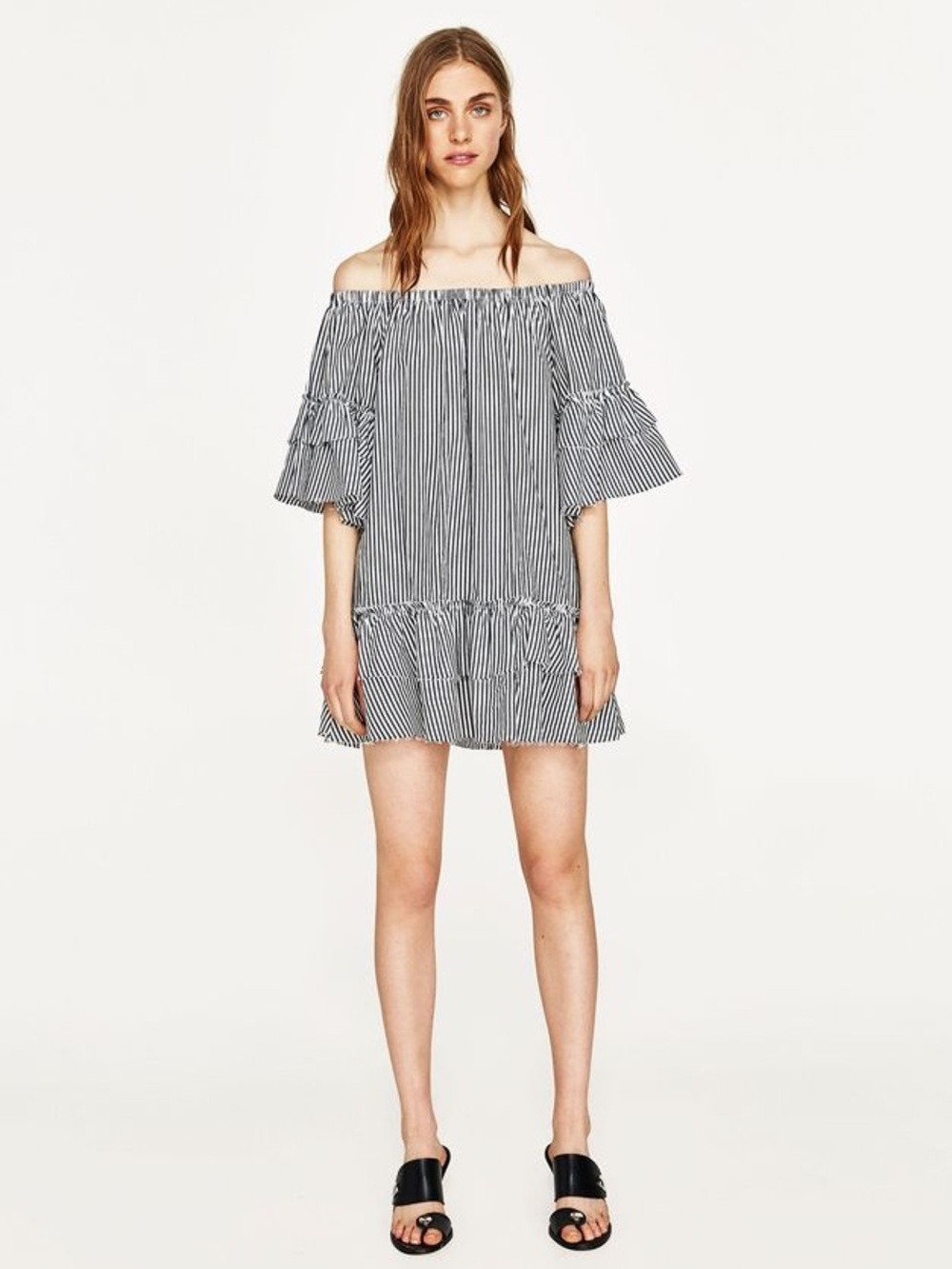 Zara Striped Off-Shoulder Mini Dress